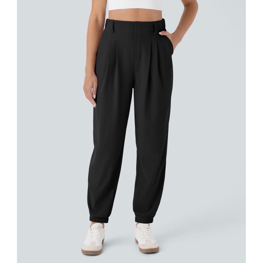 Halara Black Wide‎ Leg Pants L Petite Work Office Stretch Travel Pull On